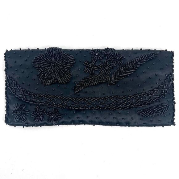 Stunning Vintage Beaded Black Clutch Bag Prom Wedding Ball Made in Hong Kong - Picture 1 of 13